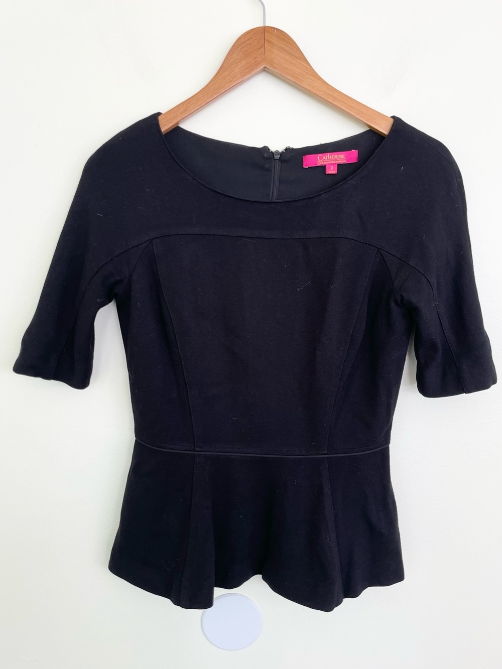 Catherine Malandrino Y2K Peplum Elbow Sleeve Blouse in Black sz 2